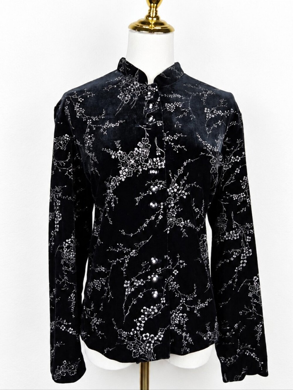 Y2K R&M Richards Black Velvet Silver Floral Rhinestone Whimsygoth Jacket Size 12